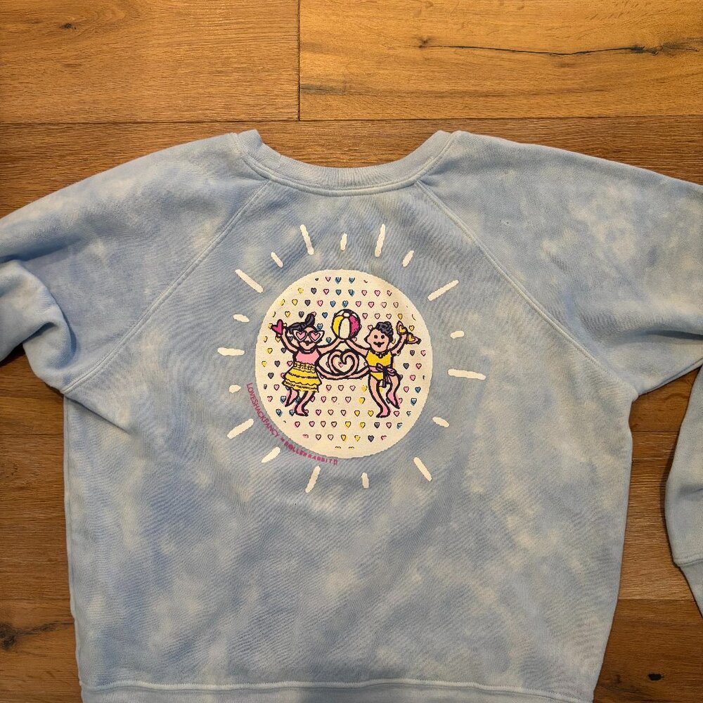 Love Shack Fancy x Roller Rabbit Fun in the Sun Monkey Sweatshirt Blue Sz M